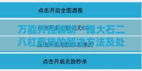 万能开挂辅助“推大石二八杠有挂的解决方法及处理方法	”开挂(透视)辅助教程